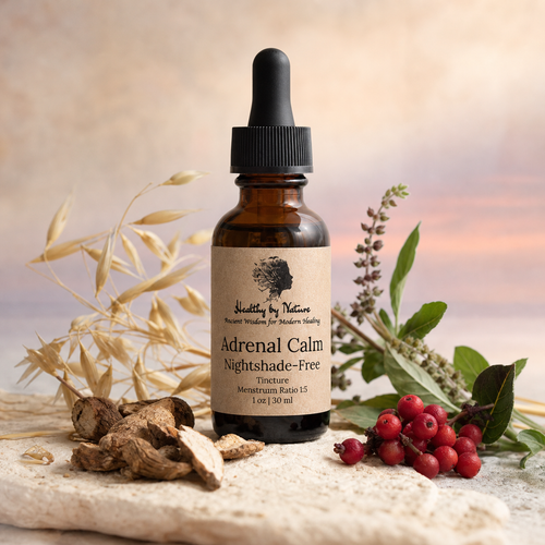 Adrenal Calm tincture in labeled amber bottle