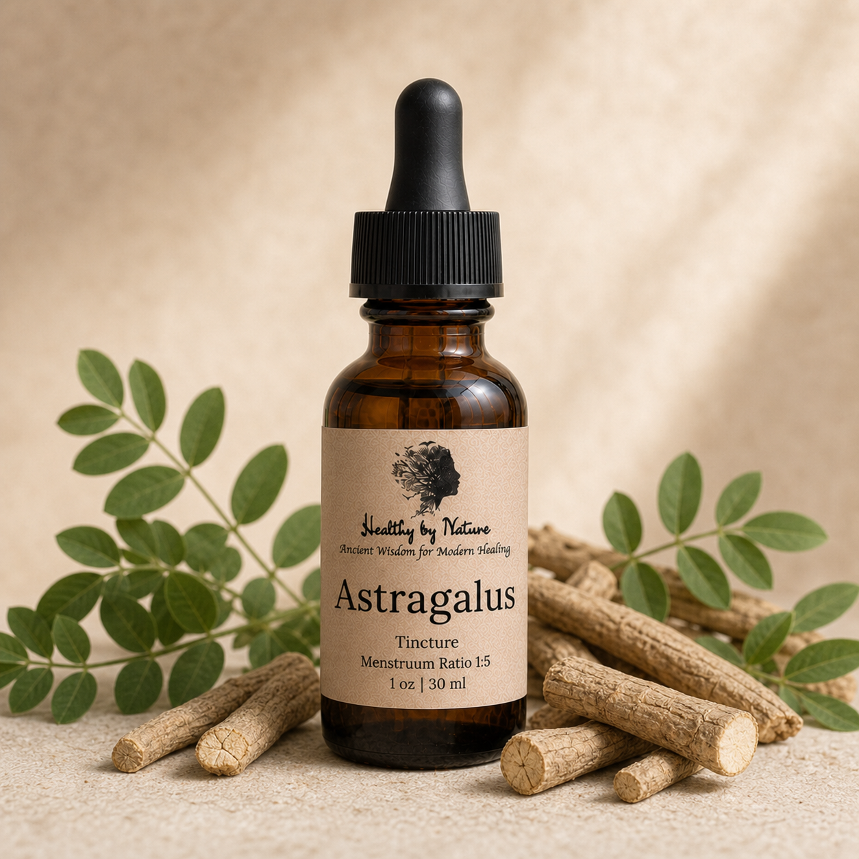 Astragalus labeled amber tincture bottle