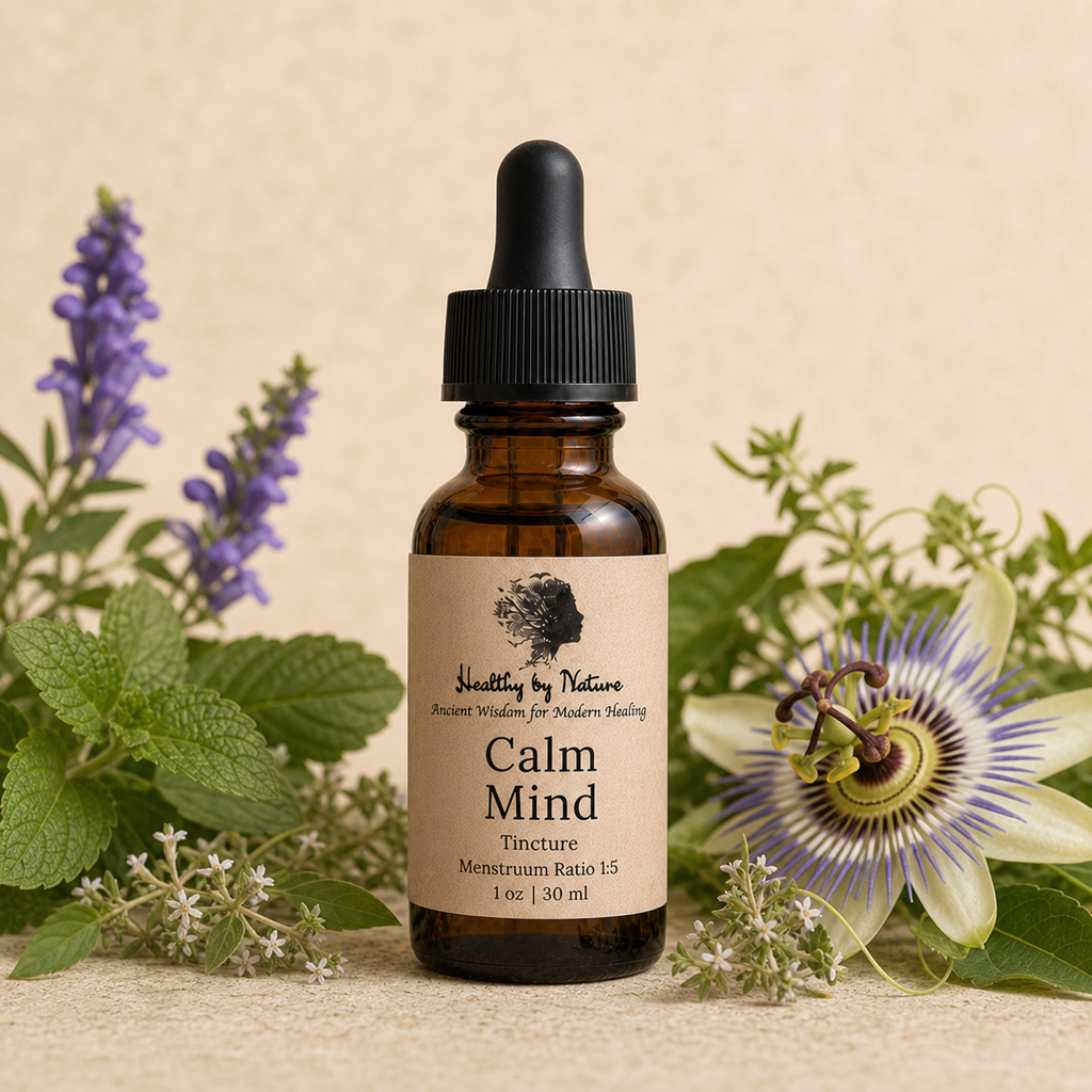 Calm Mind labeled amber tincture bottle