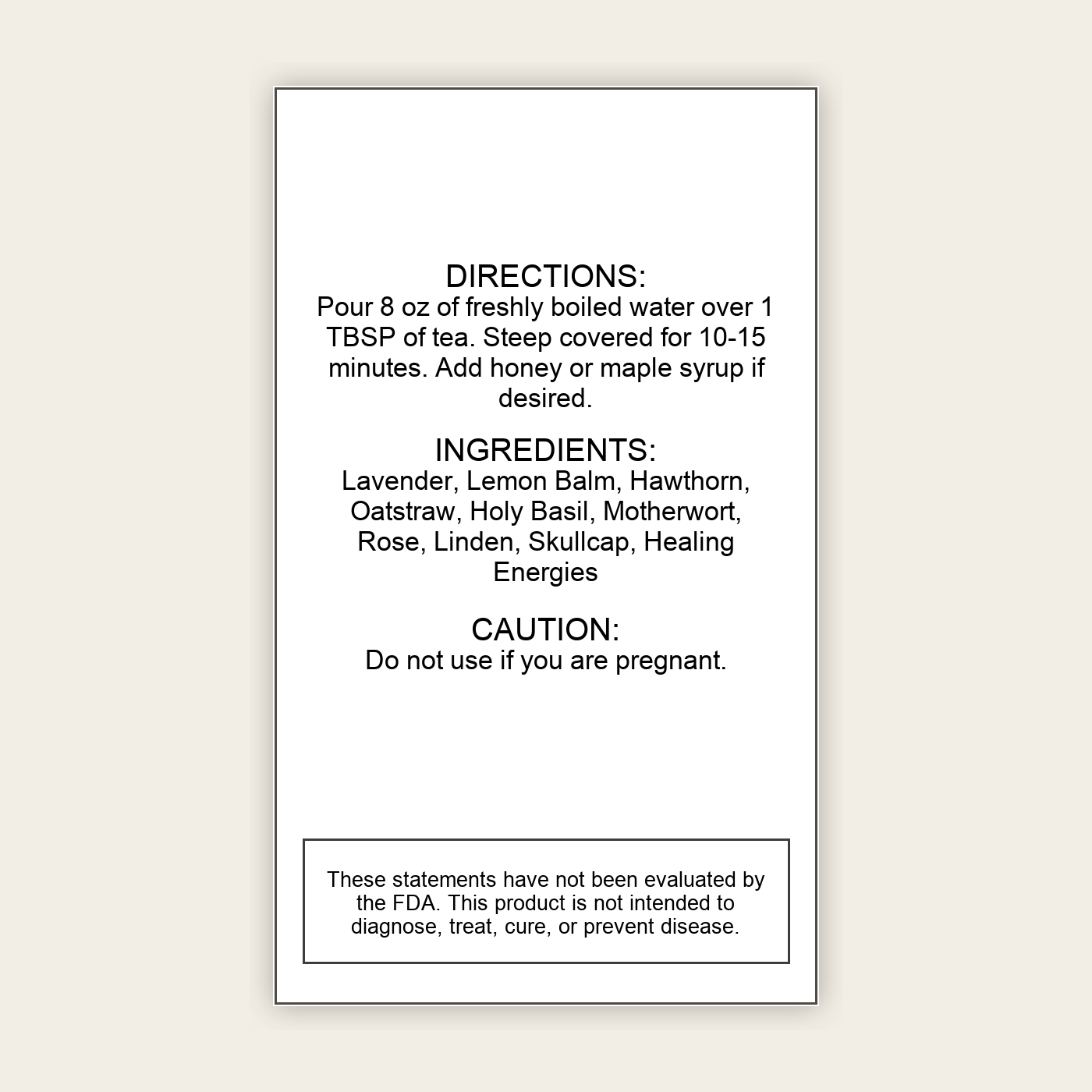 Centered Hug in a Mug back label with directions and ingredients