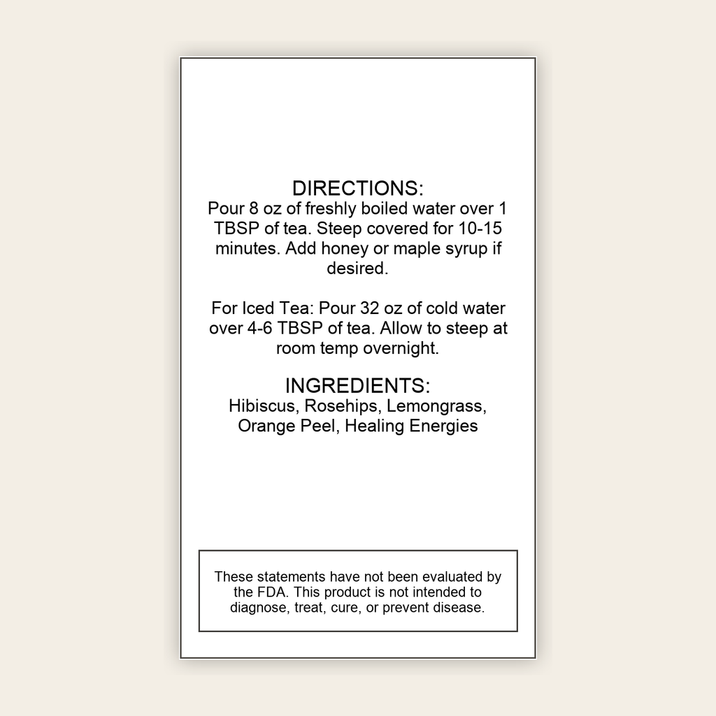 Centered ImmuniTea back label with directions and ingredients
