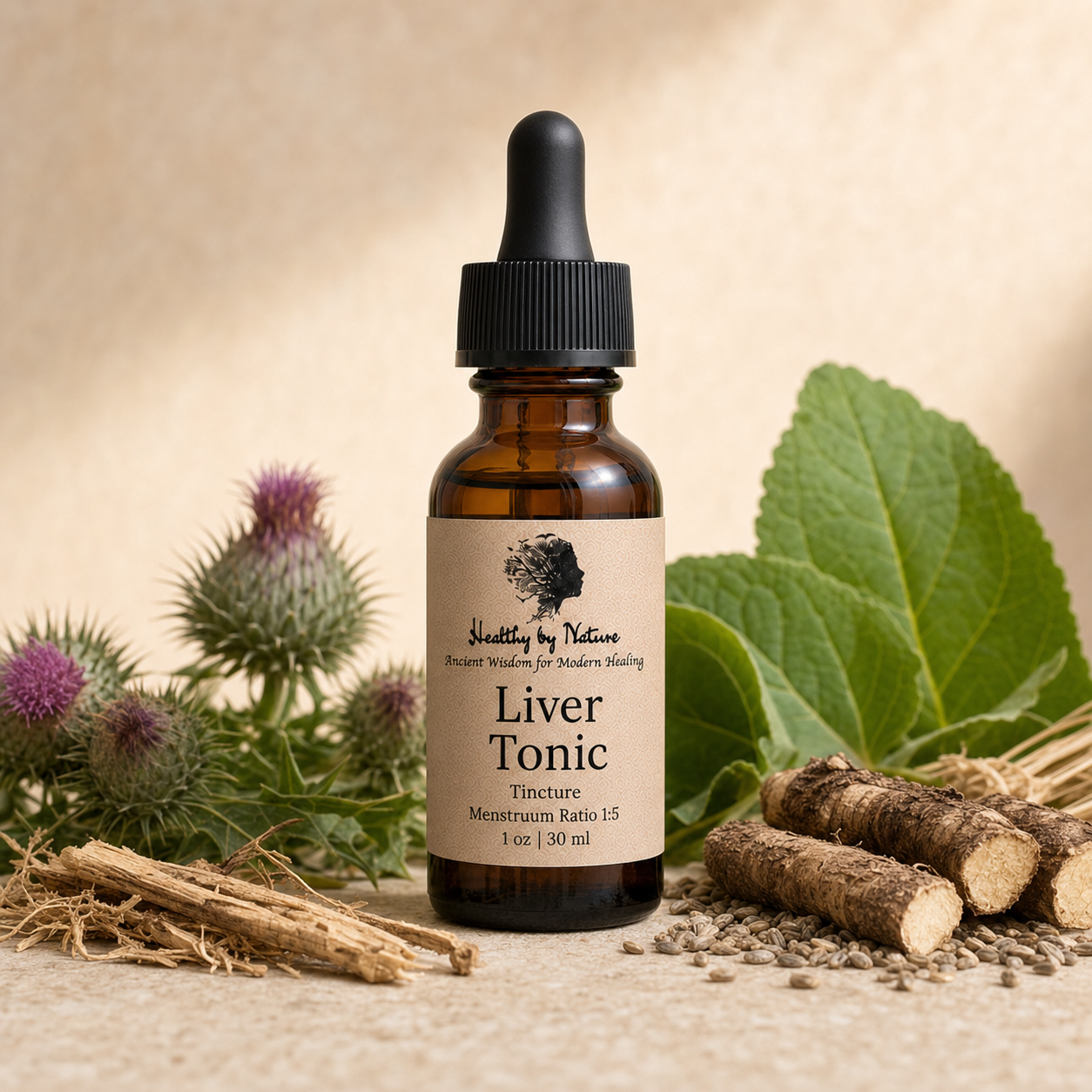 Liver Tonic labeled amber tincture bottle