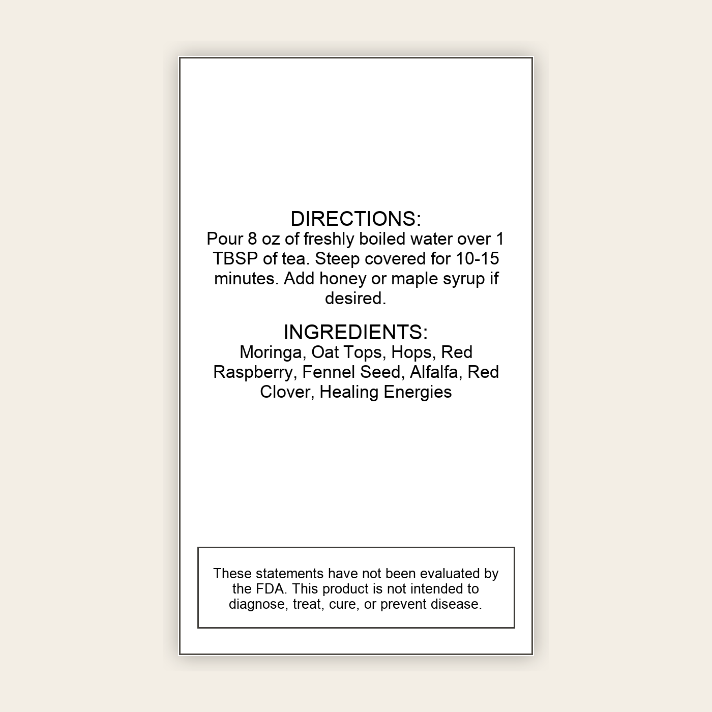 Centered Mama's Milk Tea back label with directions and ingredients
