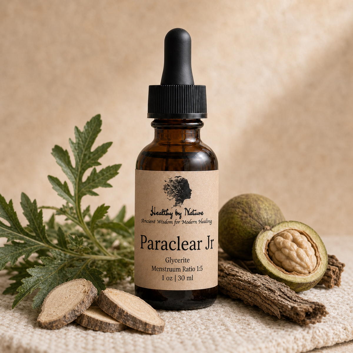 Paraclear Jr glycerite in labeled amber bottle
