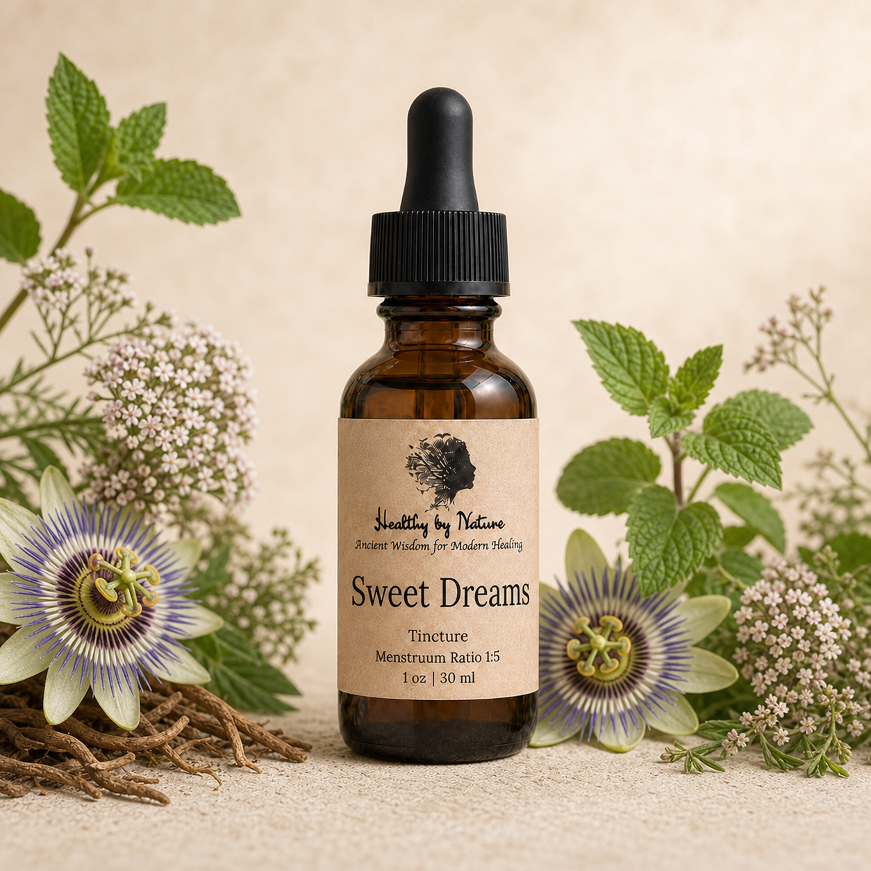 Sweet Dreams labeled amber tincture bottle